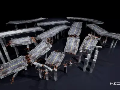 Post Apocalyptic Broken Highways Low-poly 3D model