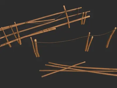 Old Wooden Fences 01 Low-poly 3D model