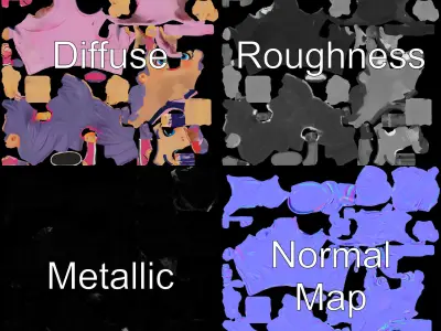 Cartoon Nurse Girl Character Model with Purple Hair and Pink ... Low-poly 3D model