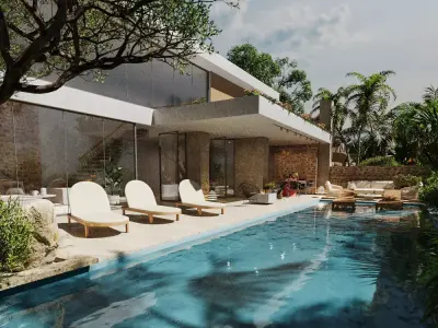 Exterior Pool Villa 3d Scene 3D model