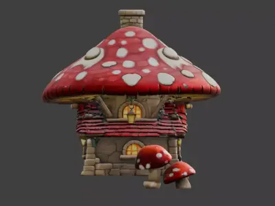 Mushroom Cottage Low-poly 3D model