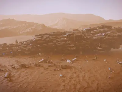 Abandoned Spaceship on Desert Low-poly 3D model