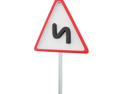  3d road sign left reverse bend cartoon icon 3D model