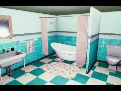 Stylized House Interior Free low-poly 3D model