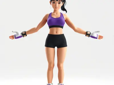 Athletic Female Character Rigged and Animated Low-poly 3D model