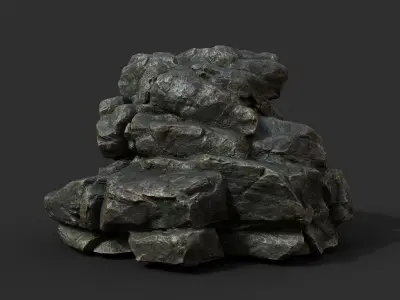 Black Boulder Cracked Rock Collection 210306 Low-poly 3D model