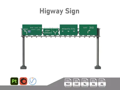 Highway Sign 05 Low-poly 3D model