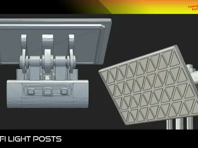 Sci-Fi Light Posts  Low-poly 3D model