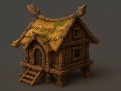 Rustic Cabin Model Low-poly 3D model