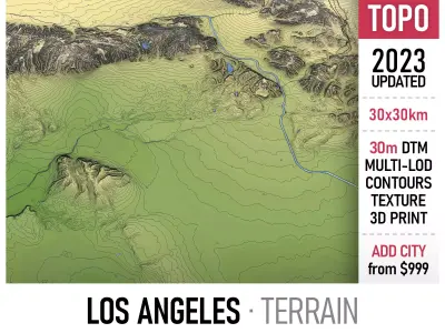 Los Angeles - 3D Terrain Low-poly 3D model