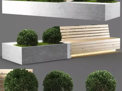 bench939 wooden bench with plants in it 3D model
