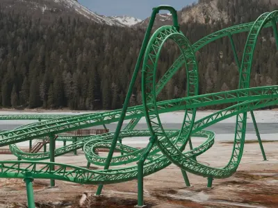 Rollercoaster roller coaster at amusement park  Low-poly 3D model