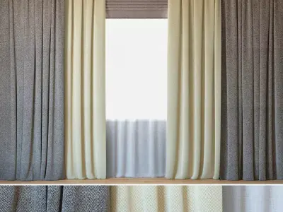 Curtains 26 Curtains with Tulle Herringbone Blackout Fabric 3D model