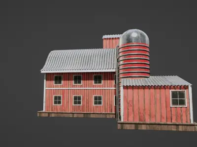 western style farm house red barn with 4k pbr textures Low-poly 3D model