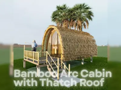 Bamboo Arc Cabin with Thatch Roof - Tropical Eco Hut 3D Model 3D model