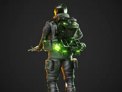 Cyberpunk Green-G Robot Low-poly 3D model