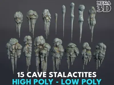 15 Cave Stalactites - 250222 Low-poly 3D model