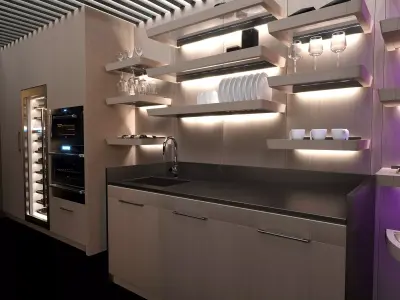 Kitchen with lighting and shelves 3D model