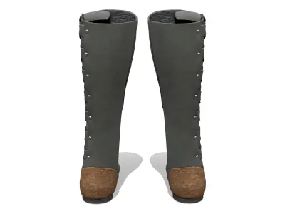 High Boots Lace-Up Long Boots with Chunky Block Heels Low-poly 3D model