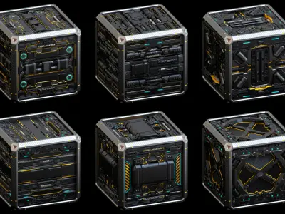 SciFi Crates set 3D model purchase