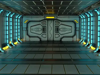 Sci-fi Door and Wall Free 3D model
