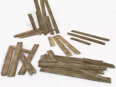 Broken Board Debris Game Ready PBR Textures Low Poly Low-poly 3D model