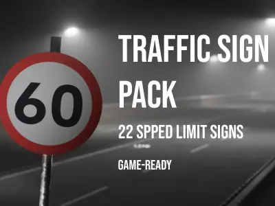 Speed Limit Traffic Signs Low-poly 3D model
