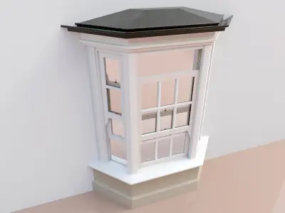 Bay Window with Movable Sash Window Components Low-poly 3D model