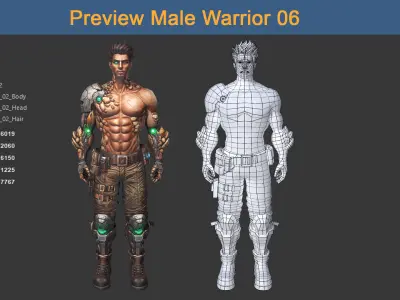 Character Male Warriors 06 - Ready for game Low-poly 3D model