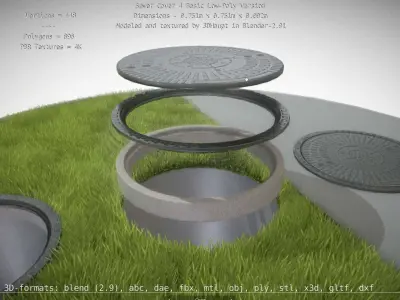 Sewer Cover 4 Basic Low-Poly Version Low-poly 3D model