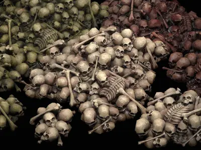 Pile of Bones and Skulls Set Low-poly 3D model