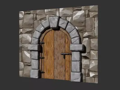 Stylized Medieval Door Game-Ready Low Poly PBR Low-poly 3D model