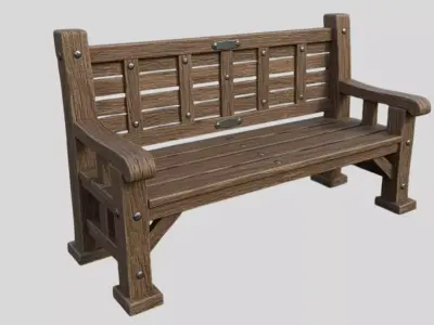 Wooden Park Bench Game Ready Environment Prop 3D model