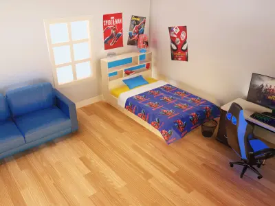 Kids Bedroom and Gamer Room Low-poly 3D model