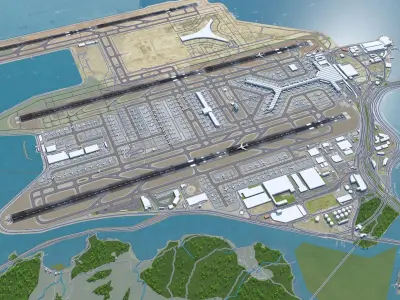 Hong Kong Airport 10km Low-poly 3D model