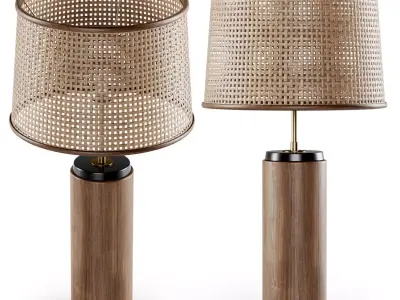 Wooden rattan table lamp 3D model