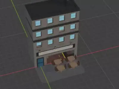 Stylized Low Poly Cafe Building With Outdoor Seating Low-poly 3D model