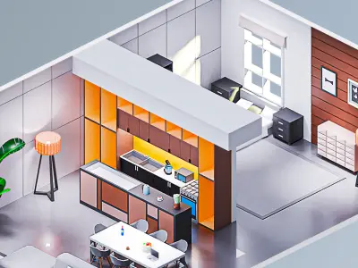 Room 2 modern living Low-poly 3D model