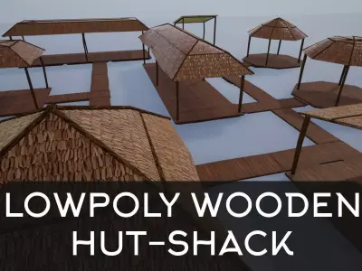 Lowpoly Stylized Wooden Huts-Shacks-Sheds Low-poly 3D model