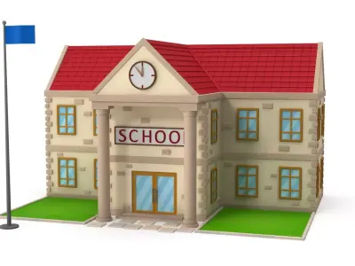 Cartoon school Low-poly 3D model