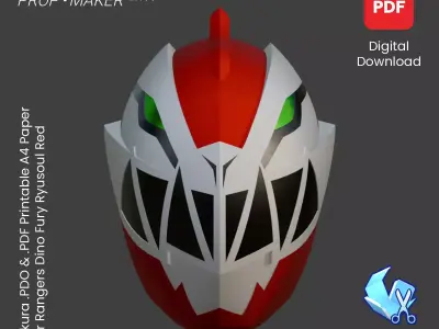 DIY Power Rangers Dino Fury Red Helmet Cosplay EVA Foam Template 3D model