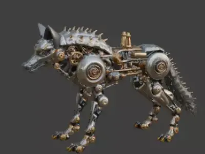 Steampunk Mechanical Wolf Automaton 3D Model Low-poly 3D model