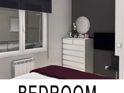 Bedroom with bed and desk 3D model