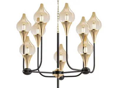 FLAME chandelier with brass and glass shades 3D model