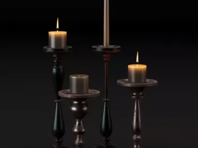 candlestick set 1 three candle holders 3D model