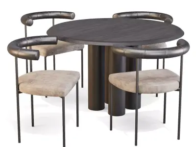 Fredericia and Resident Islets Table and Kashmir Chair 3D model