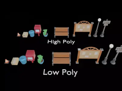 Stylized Park Environment Props Pack -  Low Poly Game Asset Low-poly 3D model