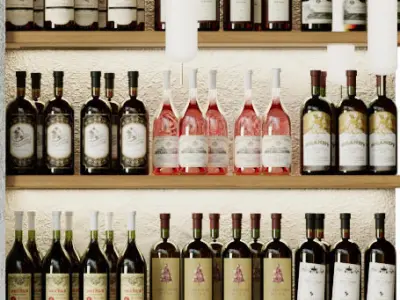 Design project of a coffee shop with a mini bar and wine 3D model