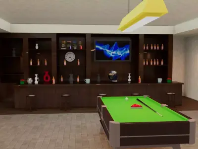 Pool table interior set Low-poly 3D model