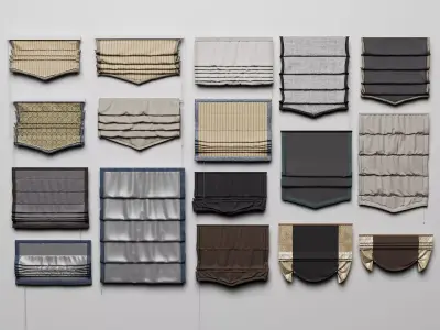 Roman Shades Blinds Collection Pack 3D Models Low-poly 3D model